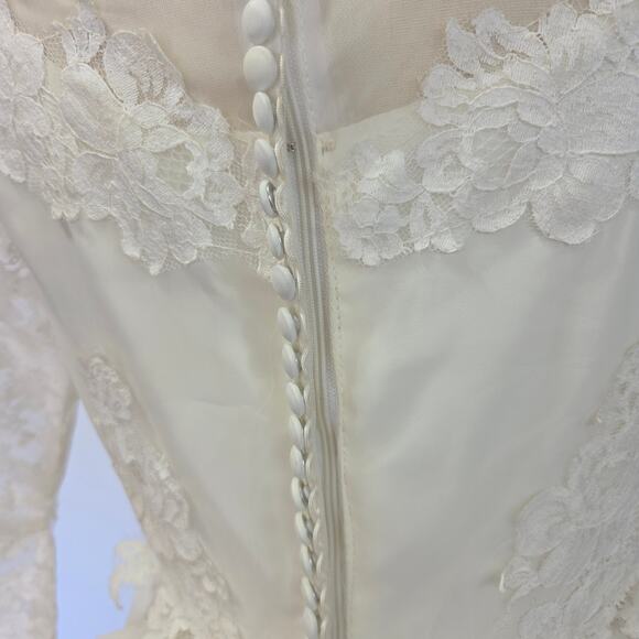 Vintage 60s 70s Wedding Dress Size 12 S M NWT White Lace Train Pleats Chiffon - Picture 12 of 16